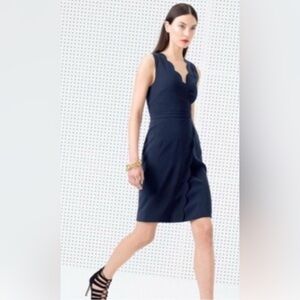 JCrew Navy Cross Over Dress with Scalloped neckline and hem